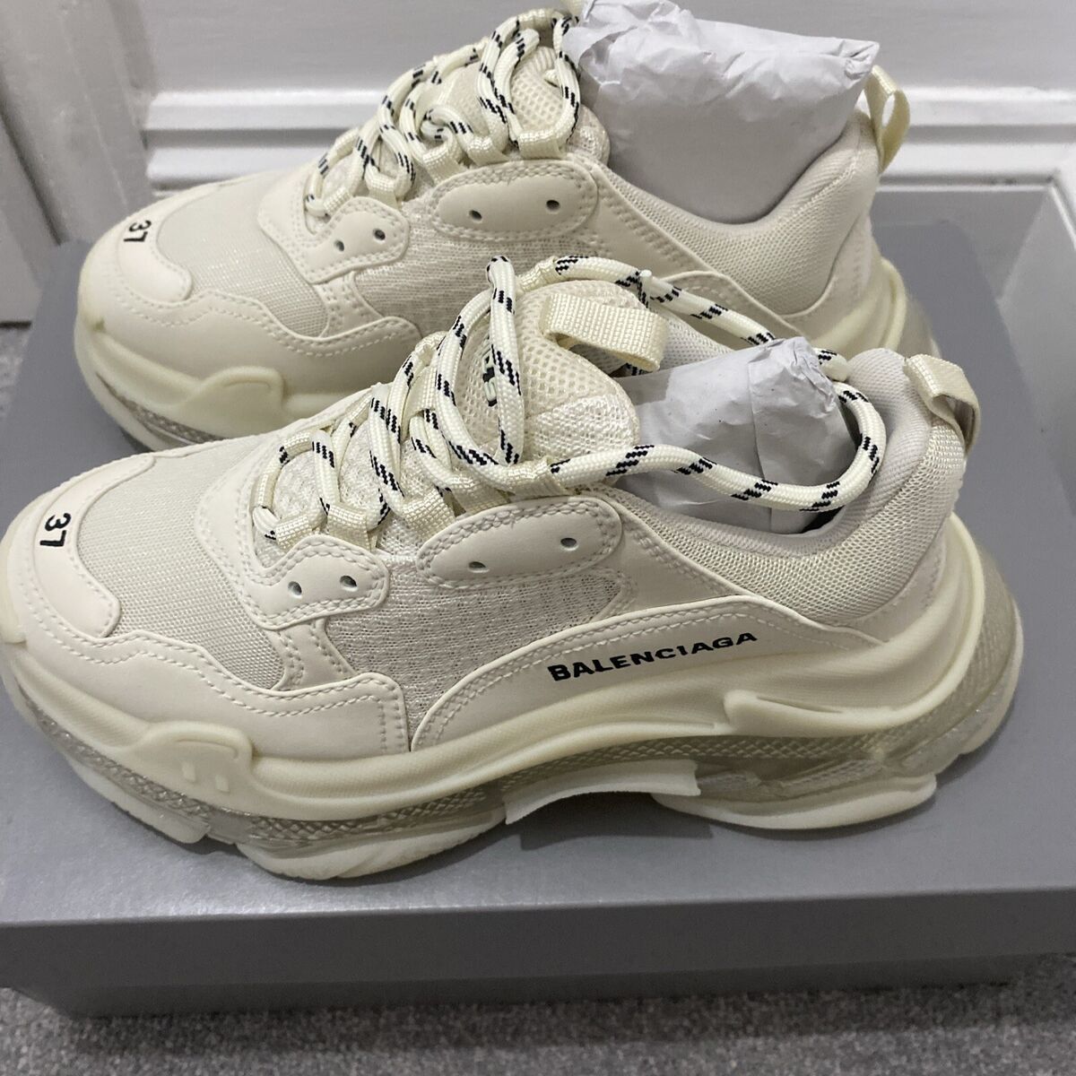 Balenciaga Triple S Clear Sole Sneakers – White | Chunky Luxury Footwear